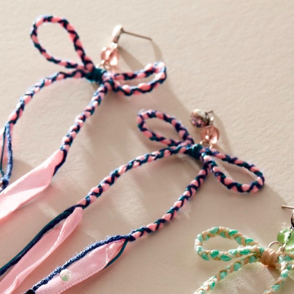 Free People Candy Baby Bow Dangle Earrings, NWT pink and blue